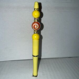 Hand Crafted Yellow and Orange Swirl Beaded Pen with Resin Beads